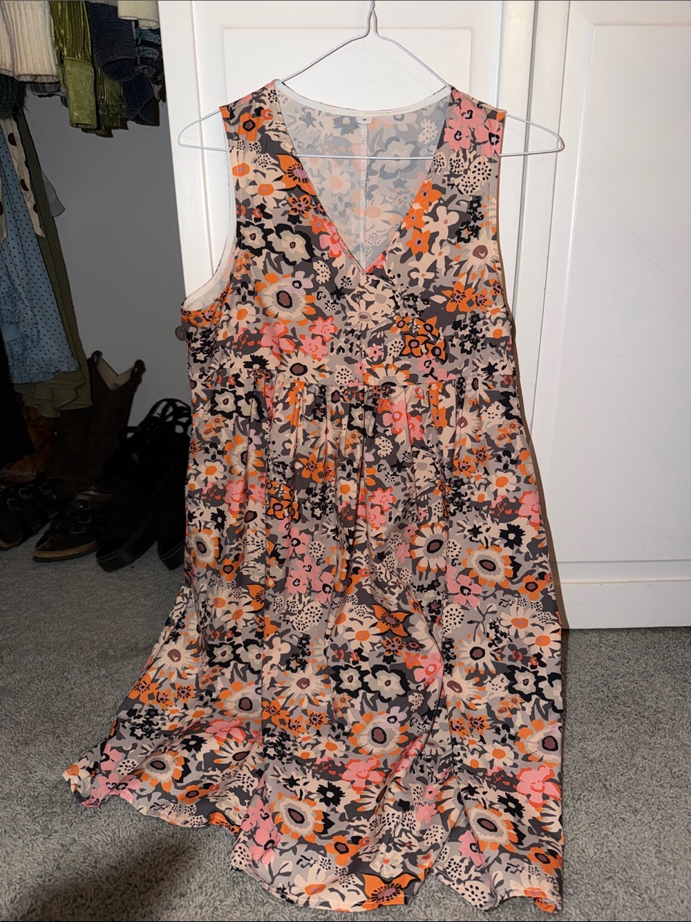 Sleeveless Floral V-Neck Summer Dress in Pink and Orange